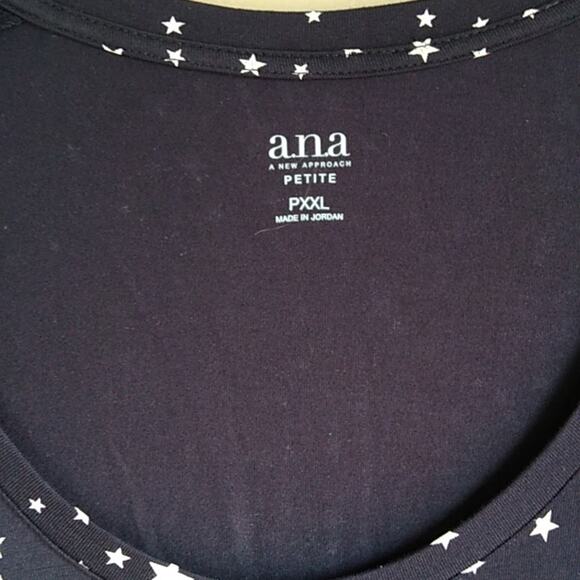 A.N.A. Basic Black White Stars Petite Plus Size XXL scoop neck top - Picture 4 of 7